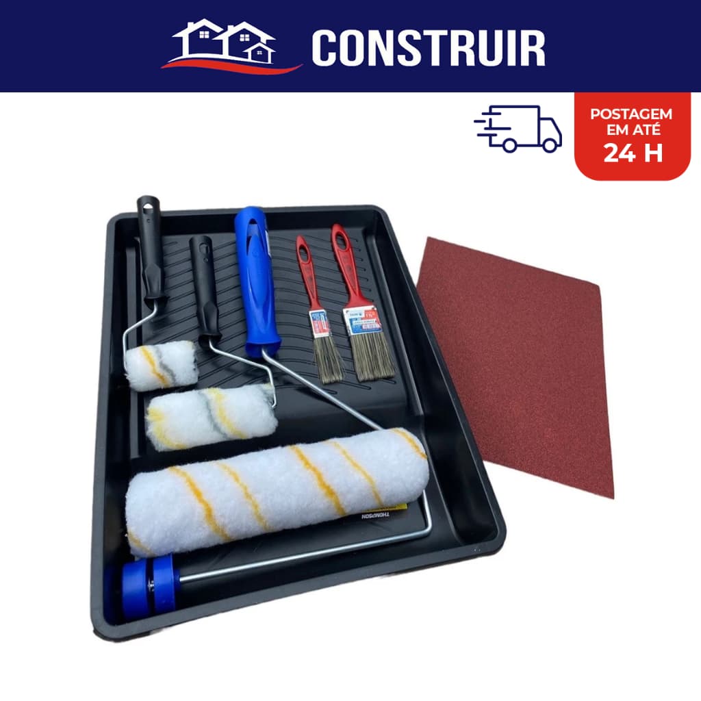 Kit Pintura Rolo Lã Anti Respingo Pincel E Bandeja 12 Peças Tigre Compel Roma Casa Parede