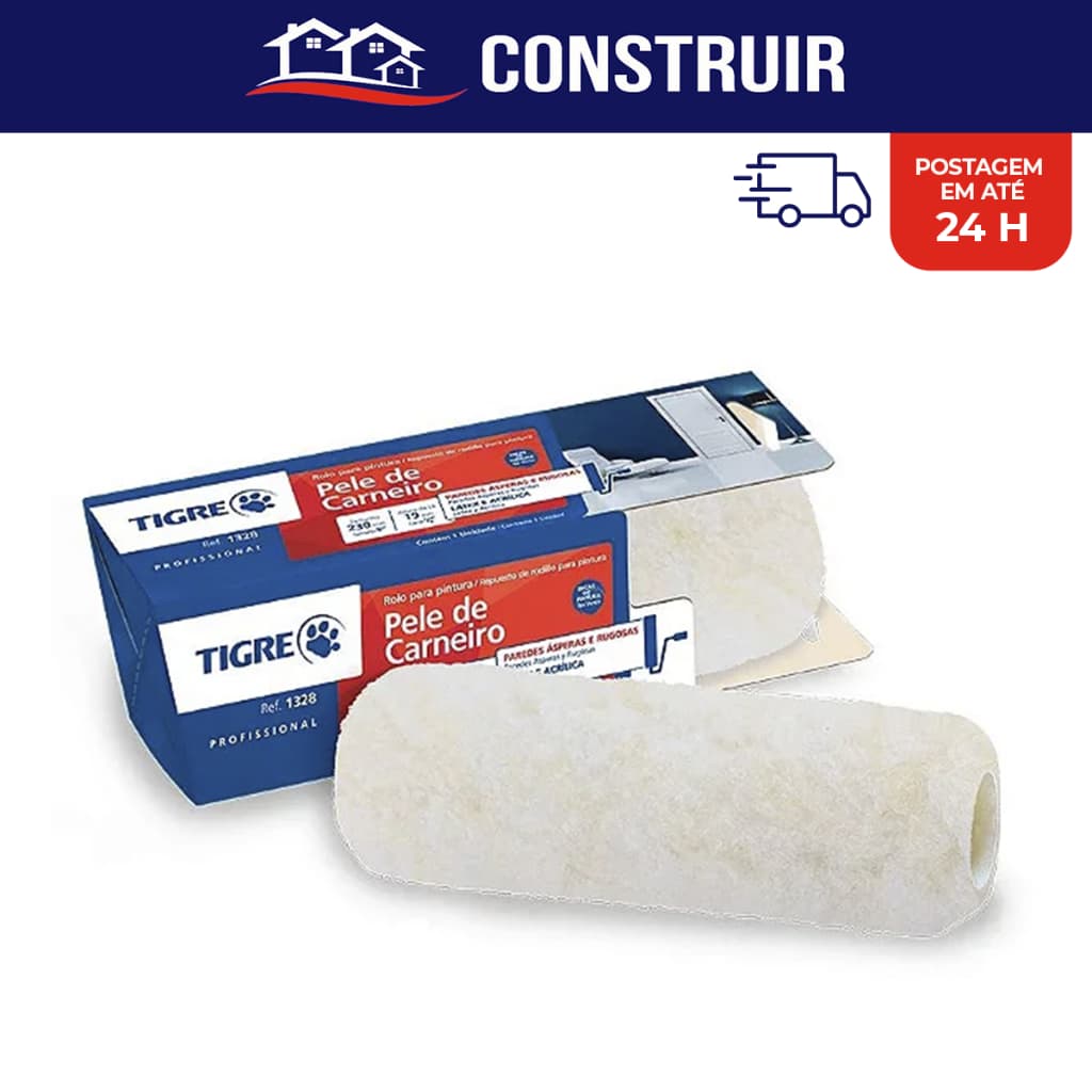 Rolo Lã de Carneiro Premium Tigre 23cm Para Pintura Profissional Para Pintar Parede Teto