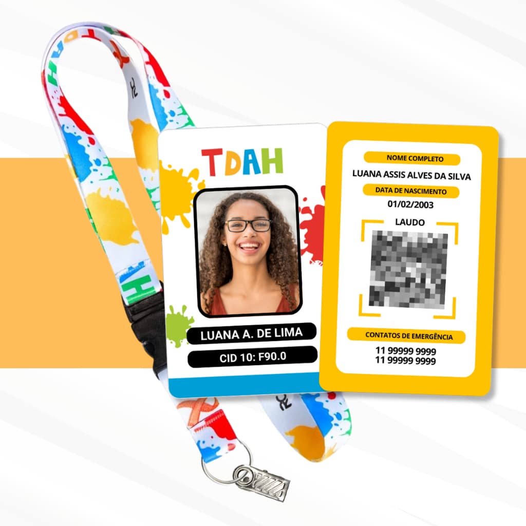 Kit Cordão TDAH + Crachá PVC com Laudo em Qrcode - Crachá Personalizado Não oficial