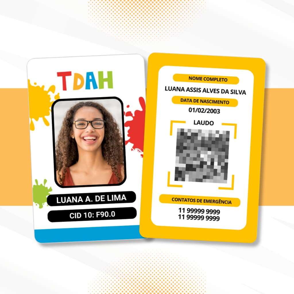 Crachá PVC TDAH com Laudo em Qrcode - Crachá Personalizado - Não oficial - Crachá de Identificação