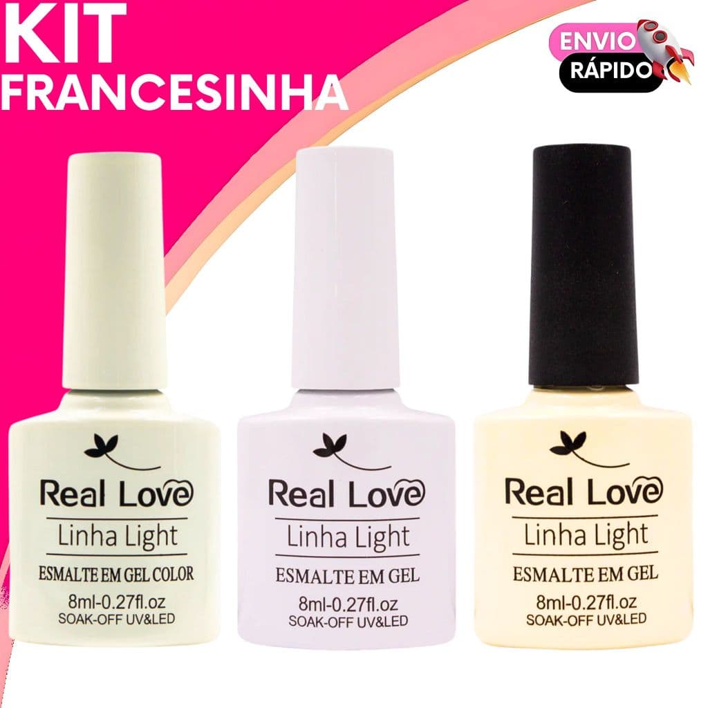 Kit Francesinha Real Love Esmalte em Gel Linha Light Color - Branco Renda Alta Durabilidade