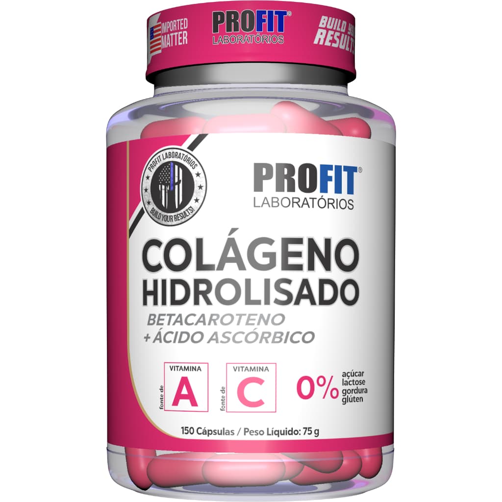 Colágeno Hidrolisado com Betacaroteno e Vitamina C - 150 cápsulas - Profit Labs