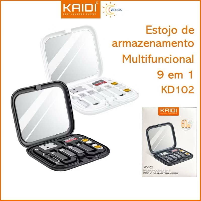 Cabo Estojo Multifuncional Turbo 60W 9 em 1 Cabo carga turbo KAIDI KD-102