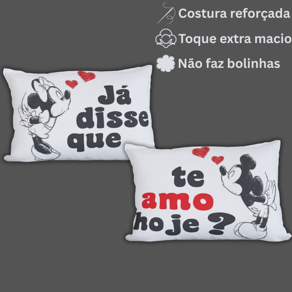 02 Fronhas de Travesseiro de 70 cm X 50 cm Minnie e Mickey com Zíper