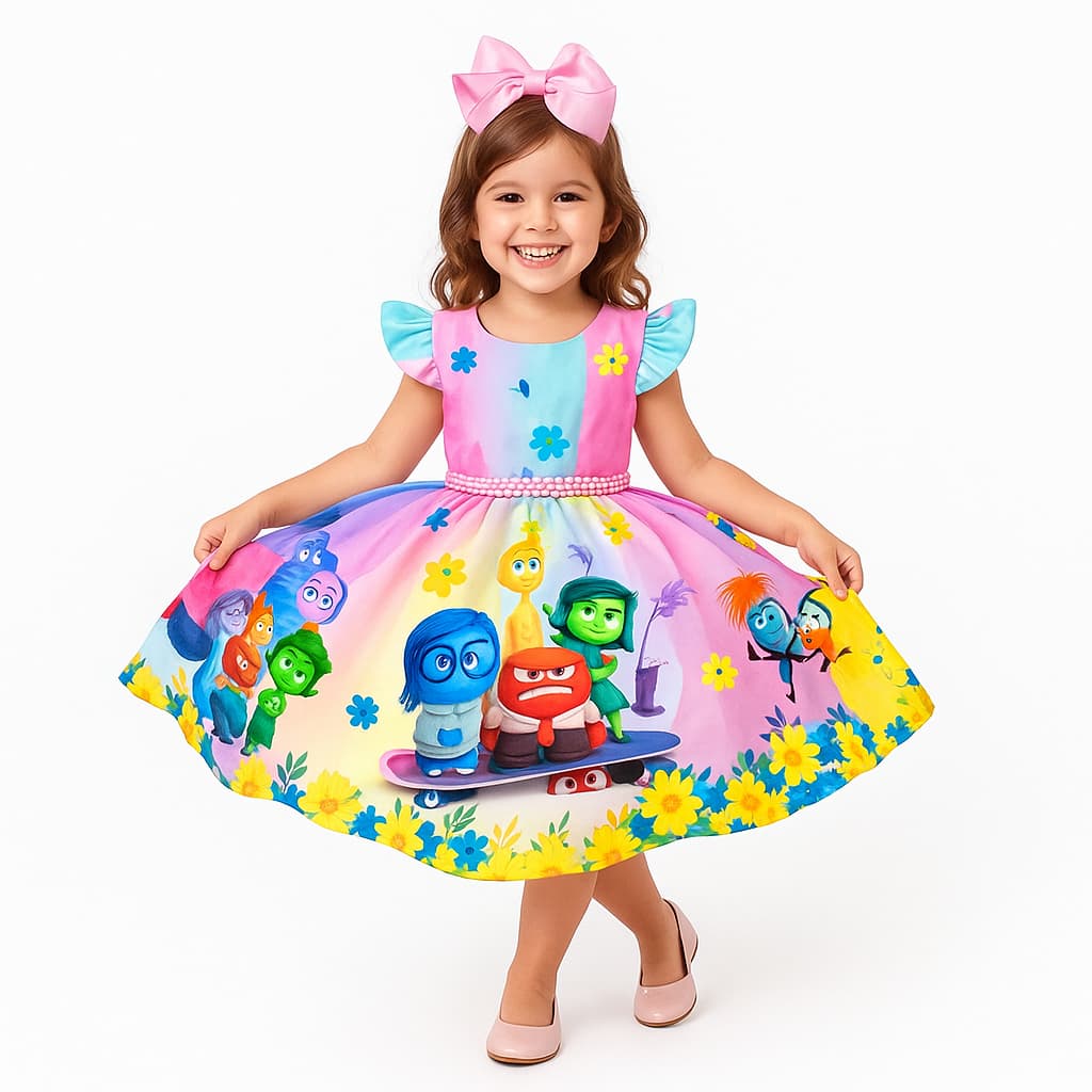 Vestido Divertidamente Infantil Rosa Arco-Íris Festa Aniversário Meninas de 4 a 12 anos