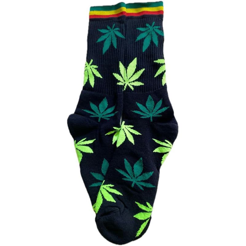 Meias Algodão Cano Longo Jama!ca Reggae Folha Verde