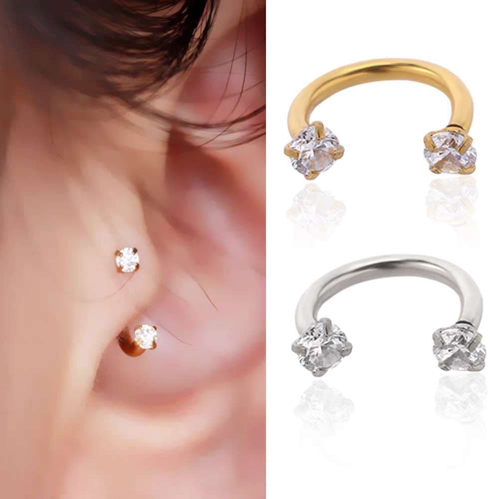 Kit 2/4 Piercing Para  Tragus/Lábio/ Cartilagem helix Brinco com 2 Zircônia