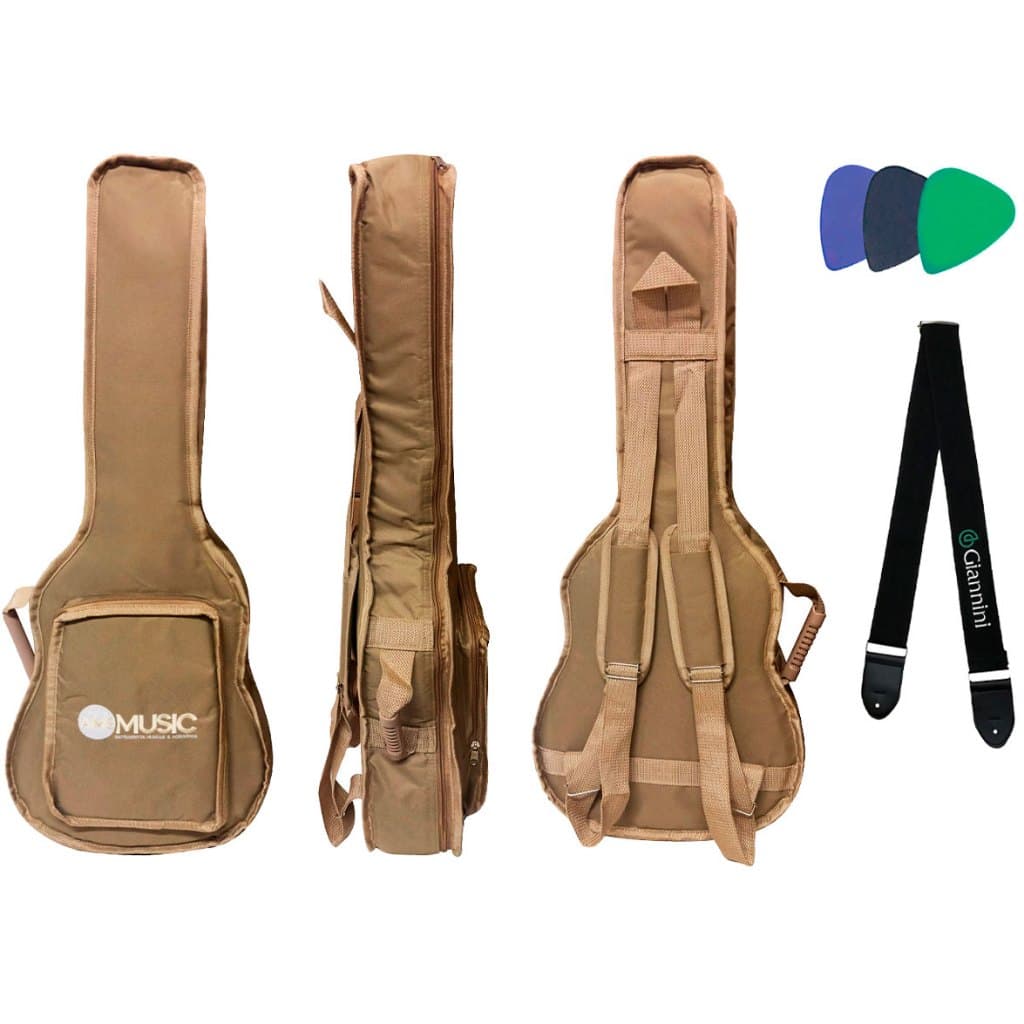 CAPA BAG LUXO ALMOFADADA CARGO BEGE PARA VIOLAO BABY GIANNINI + CORREIA + PALHETA + ROLDANA