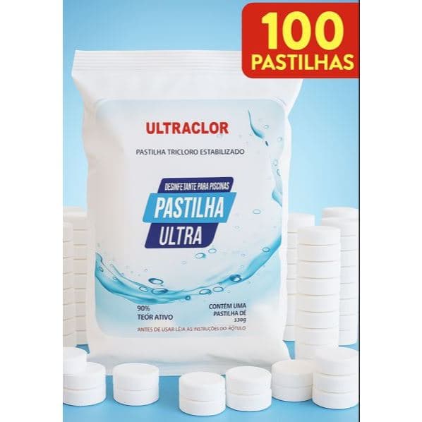 Kit 100 Pastilhas De Cloro Tablete 200g Para Piscinas Ultraclor