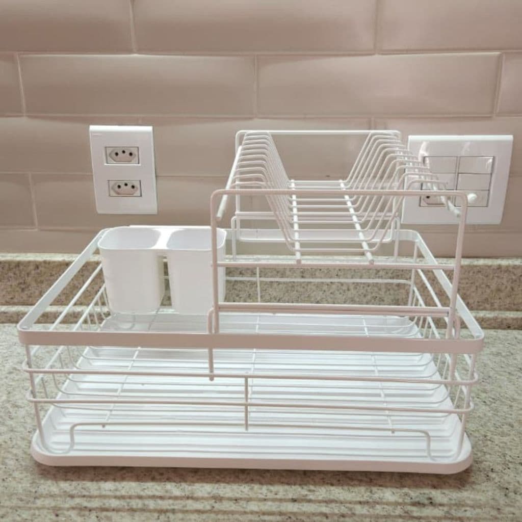 Escorredor De Louças Organizador De Pratos 2 Andares Porta Talher Inox Branco Evolução