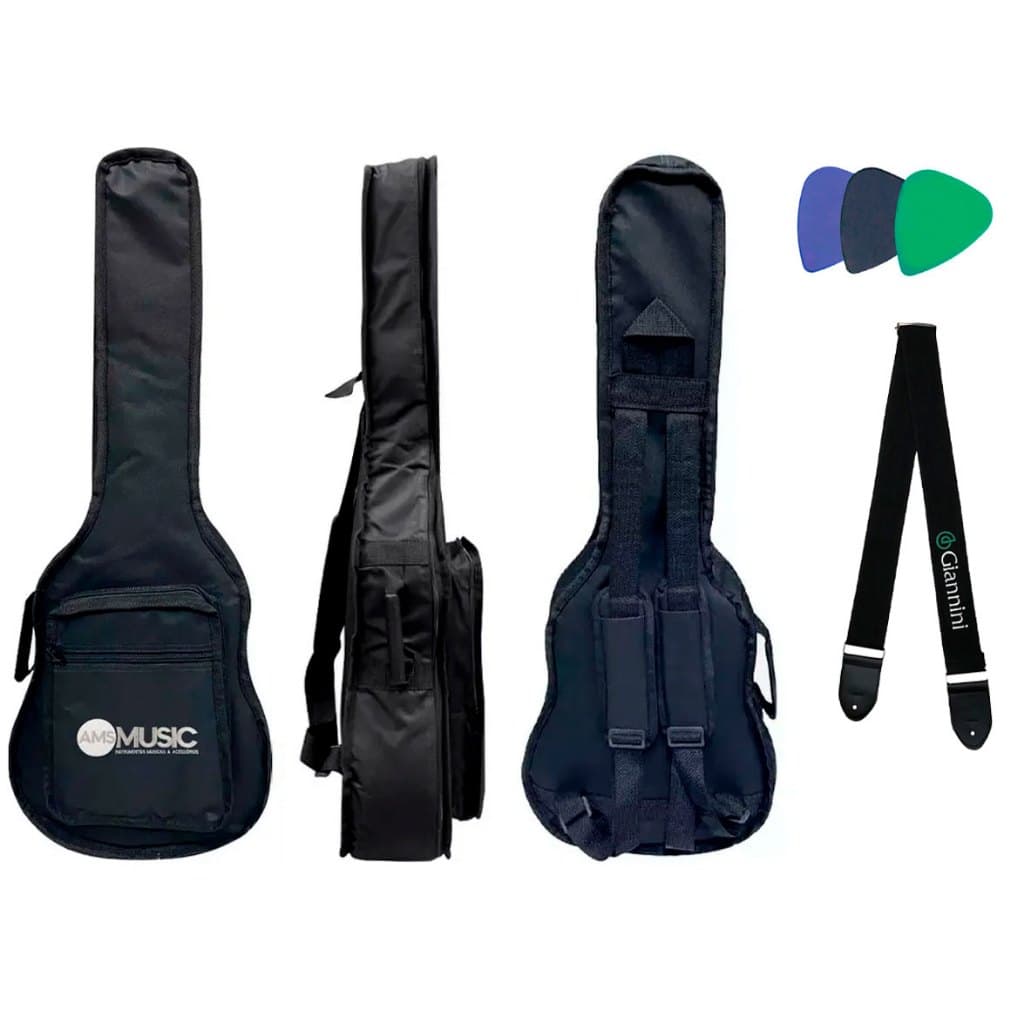 CAPA BAG LUXO ALMOFADADA CARGO PRETO PARA VIOLAO BABY GIANNINI + CORREIA + PALHETA