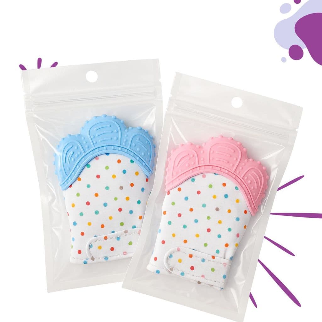 Luva Mordedora Para Bebe Coceira Gengiva Denticao Silicone Facil Limpar Azul Rosa Infantil