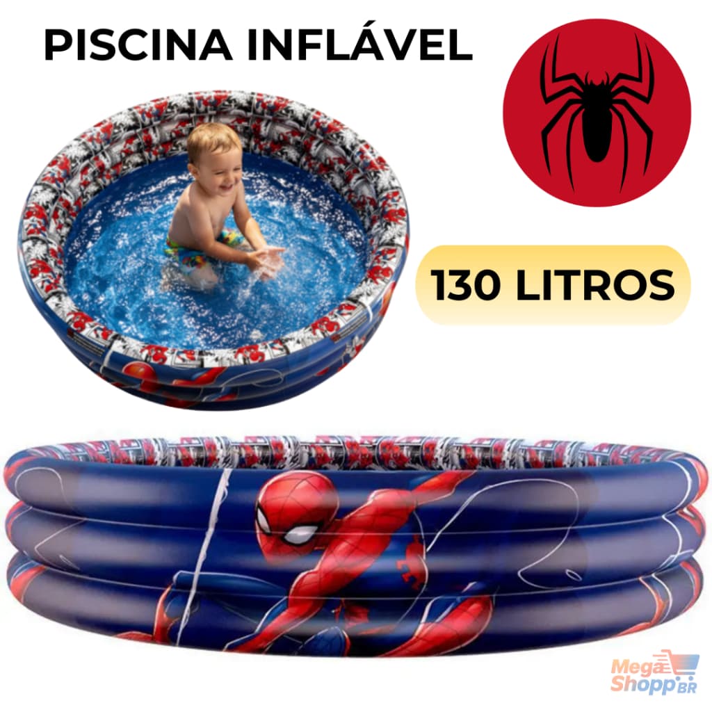 Piscina Inflavel Infantil Homem Aranha 130 Litros Diversão Segura em Casa Quintal Área Externa
