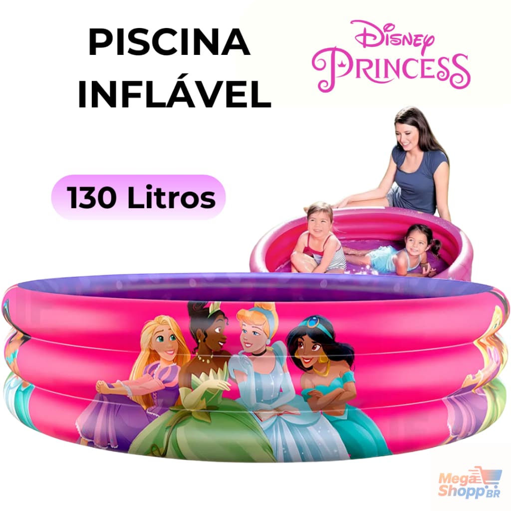 Piscina Princesas Inflavel 130 litros Diversão Brincadeira para Crianças Ideal para Quintal Jardim