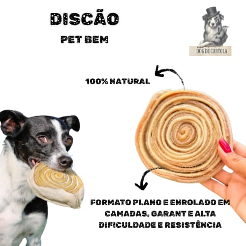Mordedor Natural Discão Pele Bovina  para Cães 1 unid - Pet Bem