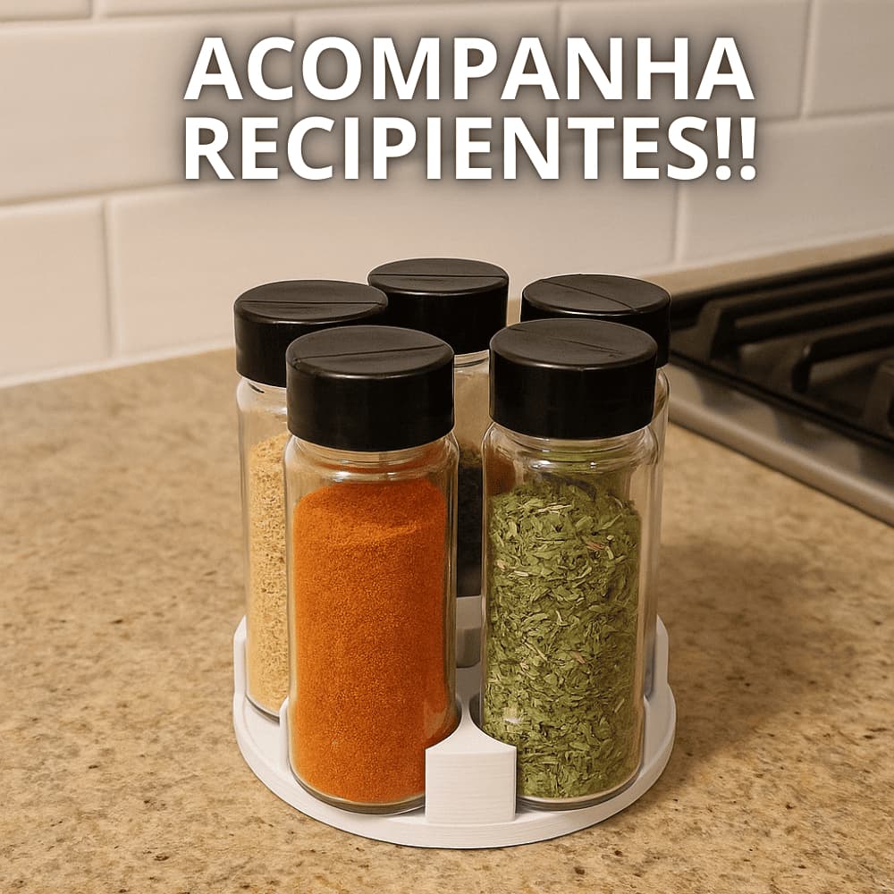 Porta Temperos Giratório Utensilio de Cozinha para Condimentos Acompanha 6 Potes Casa Moderna