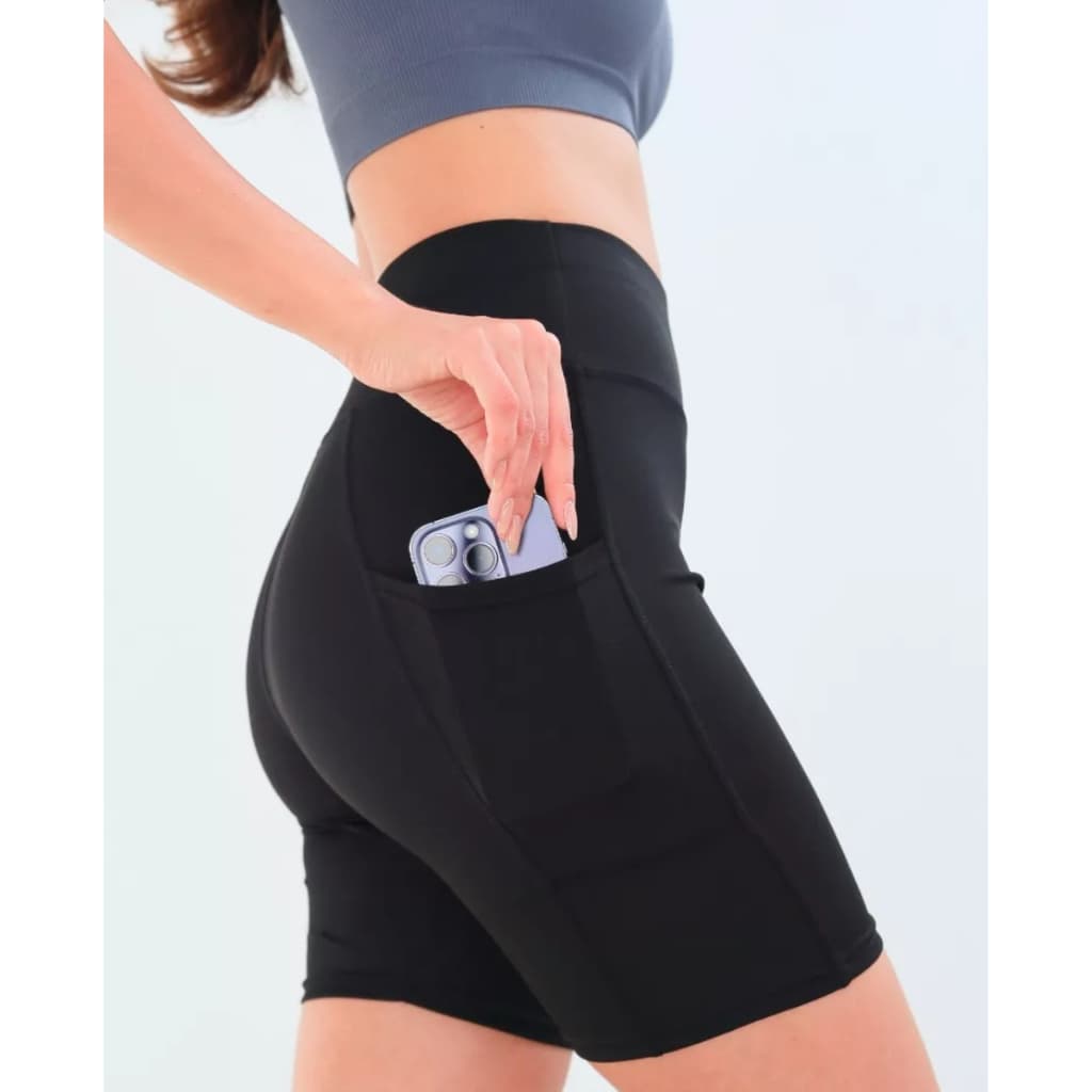 Short Corrida Feminino Suplex Fitness Cós Alto Academia Modelador com 2 Bolsos Laterais