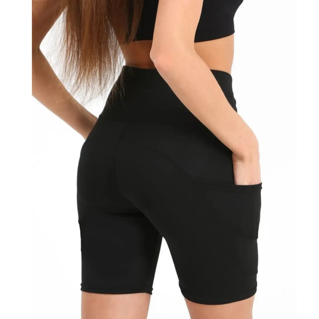Legging Curta Suplex Feminina Academia Fitness Treino Cós Alto Modelador com 2 Bolsos Laterais