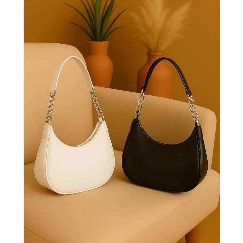 Kit 2 Bolsa Feminina Meia Lua de Corrente de Ombro Lisa Envio Imediato