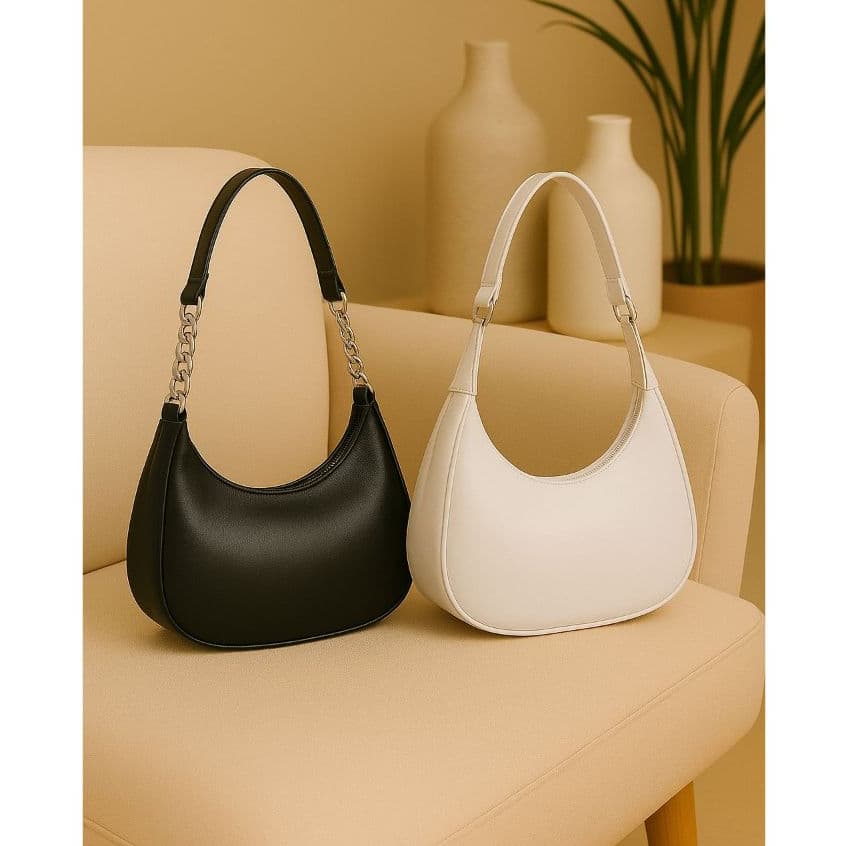 Kit 2 Bolsa Feminina Meia Lua de Corrente de Ombro Pequena Lisa de qualidade Envio