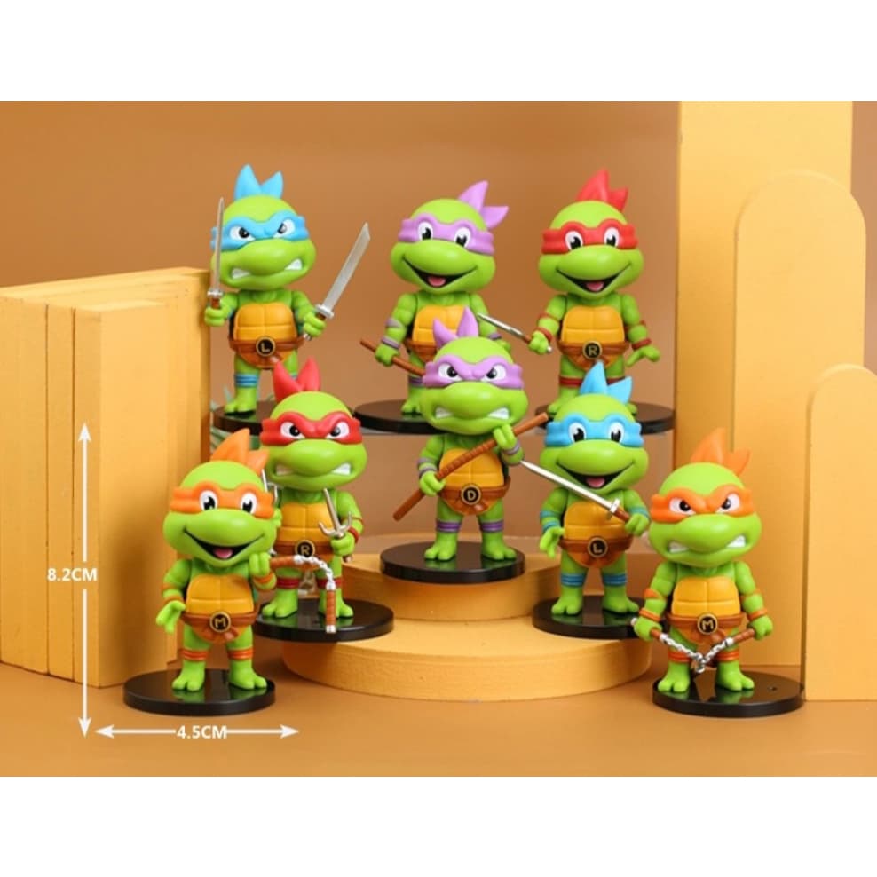 Kit c/ 8 Action Figures Tartarugas Ninjas 8,2cm + Bases