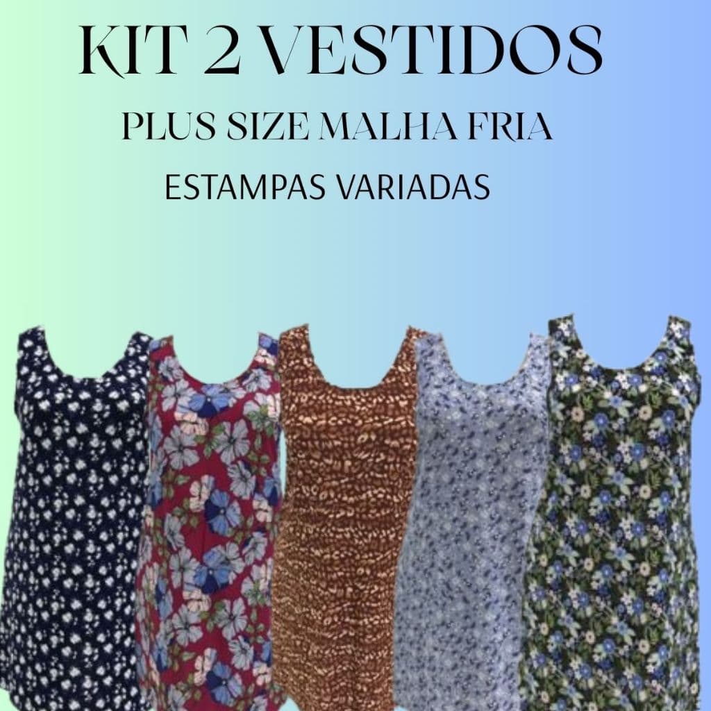 Kit 2 Vestidos Plus Size Alça Moda Feminina Tamanho Grande Malha Fria Liganet.