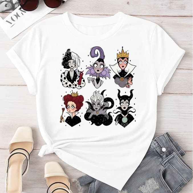 Camiseta Camisa Blusa T-shirt Feminina 100%Algodão Vilãs Desenho Fofa Delicada