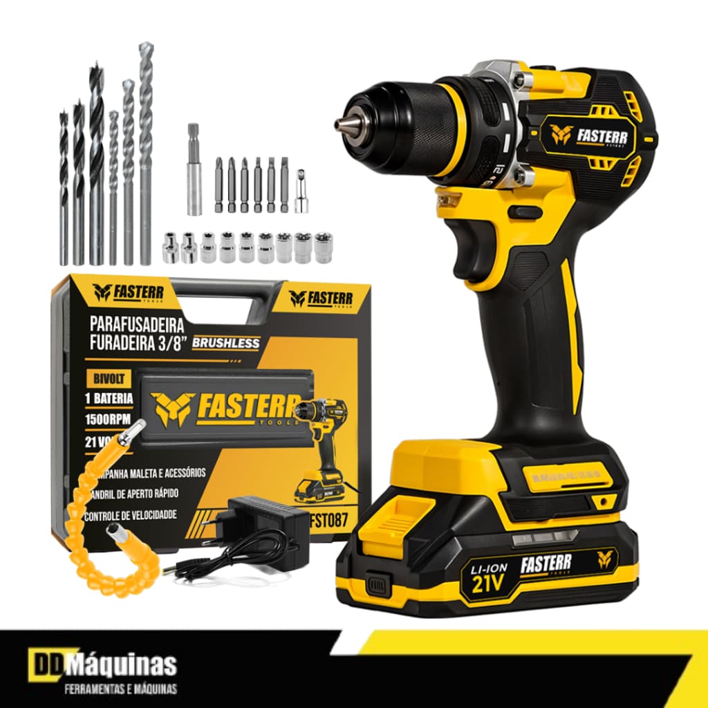 Parafusadeira Furadeira Compacta 21V Bivolt com Bateria e Maleta FST087 -  Fasterr