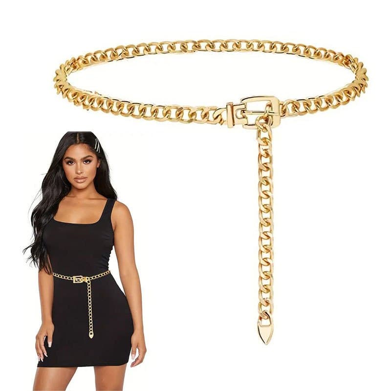 Cintos Corrente Feminino Metal Fashion Blogueiras Moda Feminina Balada Ajuste Corrente Dourado Prata