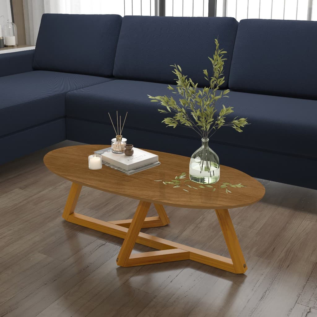 Mesa de Centro Sala Classic Oval  Pés em Madeira Maciça