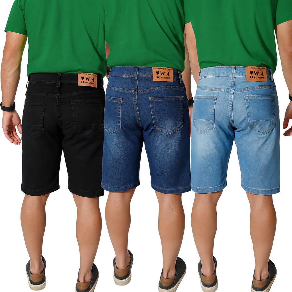 Kit 3 Bermuda Masculina Jeans Short Jeans Com Elastano Lycra 36 AO 48