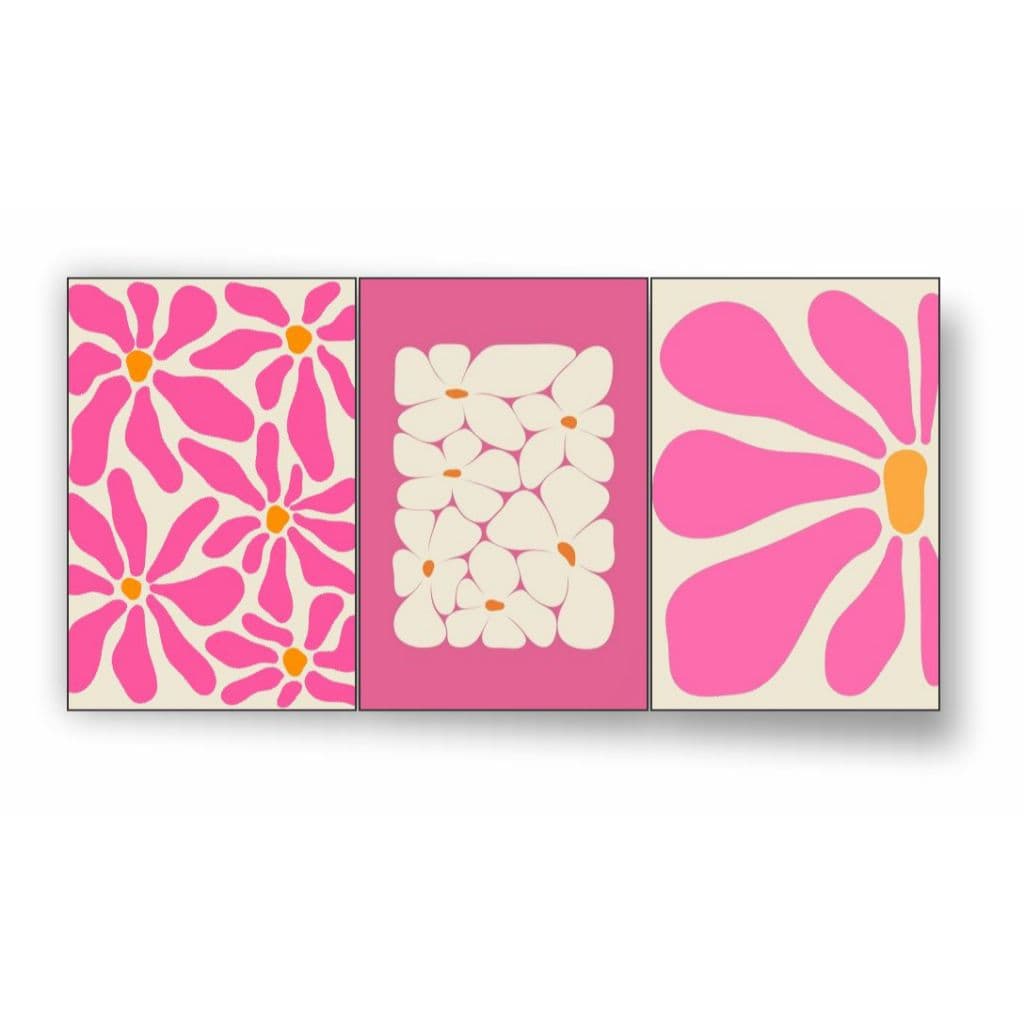Quadros Decorativos Kit 3 Peças Floral Girassol Rosa Abstrato
