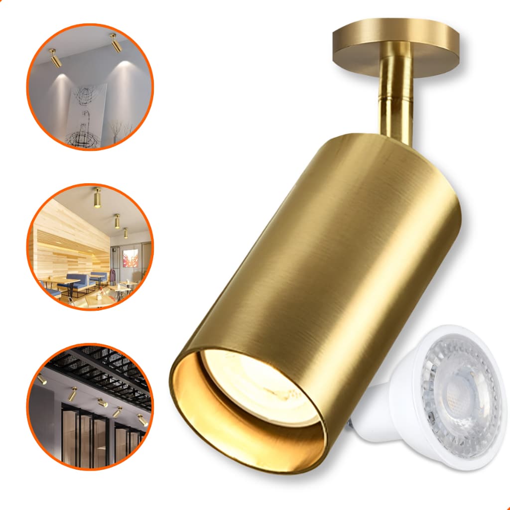 Spot Sobrepor Gold Direcionável Para Teto + Lâmpada Gu10 5w Luz Quente Neutra ou Fria Iluminação
