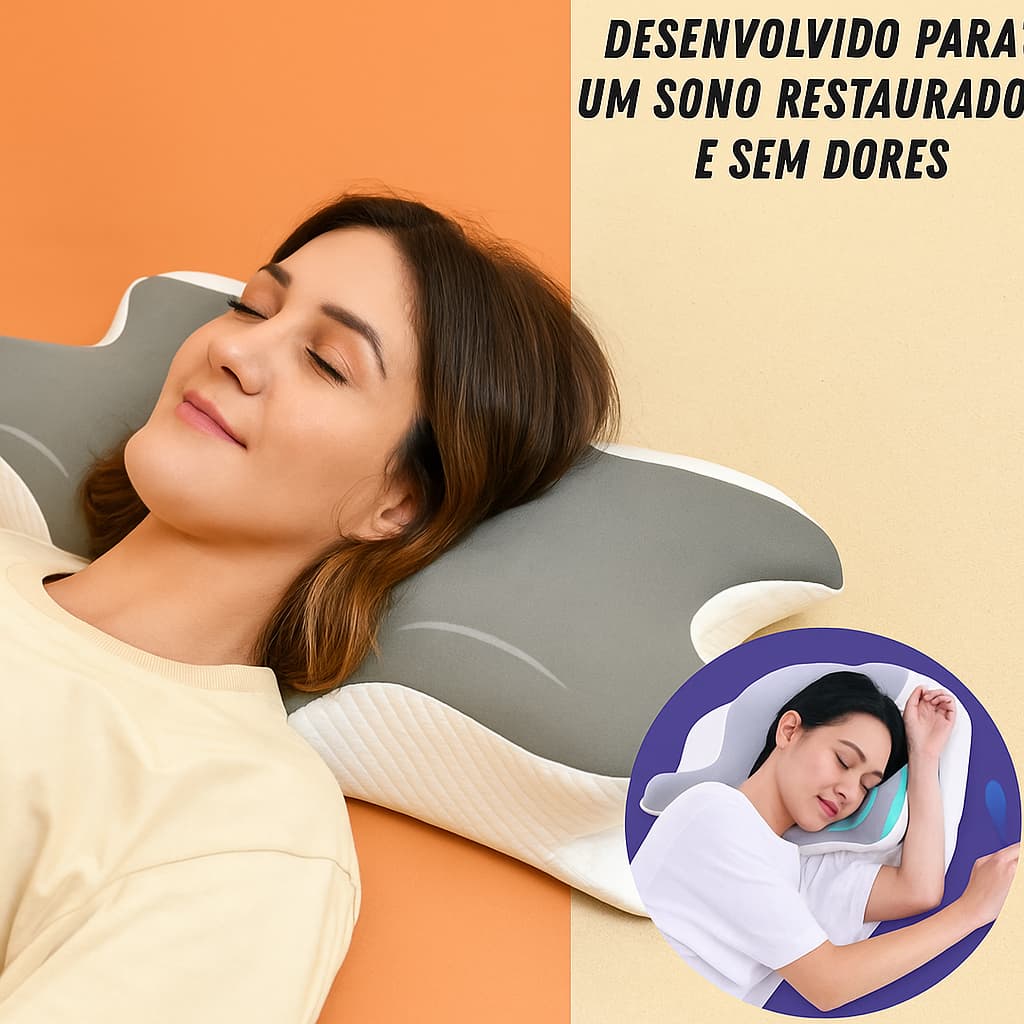 Travesseiro Ortopédico Borboleta Cervical – Espuma NASA, Alívio de Dores na Coluna Pescoço