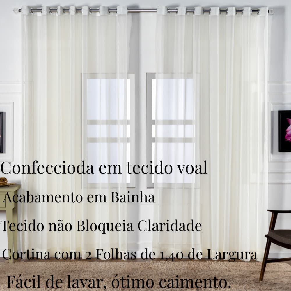 Cortina de Voil Para Quarto e Sala Lisa Voal 3 Metros x 2,50 altura Várias Cores