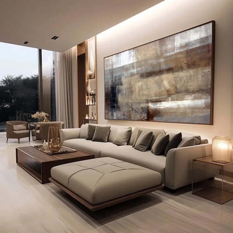 Quadro Decorativo Abstrato Marrom e Tons Neutros Sala Luxo