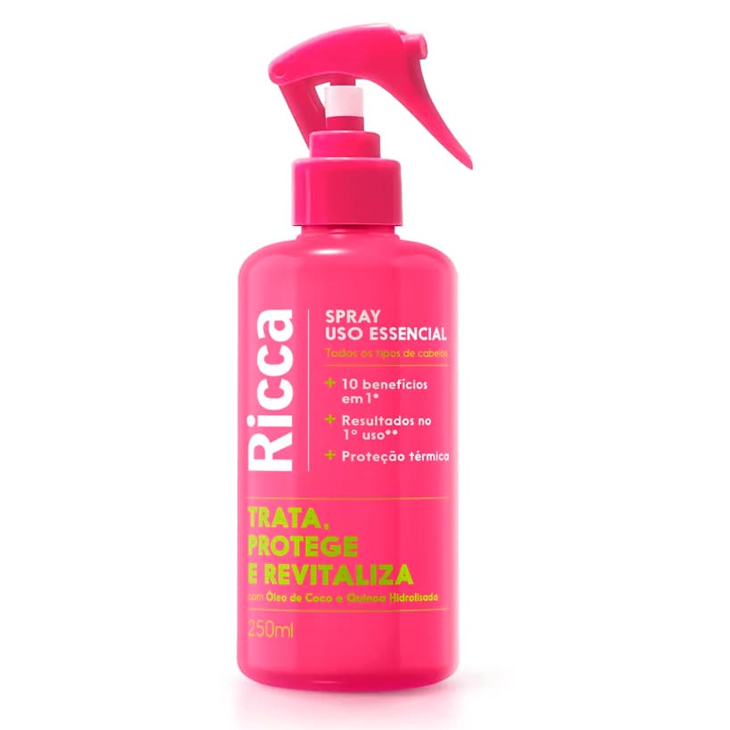 Spray Ricca 10 em 1 Uso Essencial 250ml – Hidrata, Protege, Dá Brilho e Acaba com o Frizz
