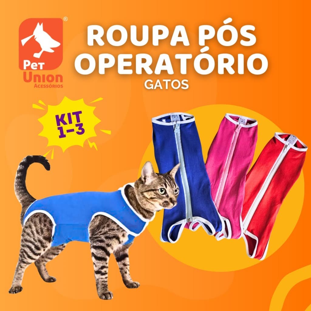 Kit 03 peças roupa pós cirúrgica  de castração para gatos machos e fêmeas cores variadas