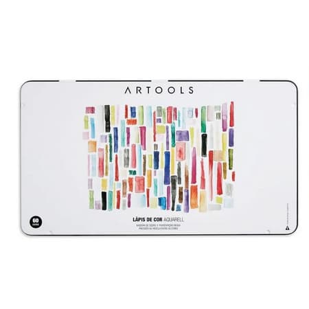Estojo Lápis de Cor Aquarelável Artools 60 Cores + Pincel Linha Aquarell Escolar Arte Pintura