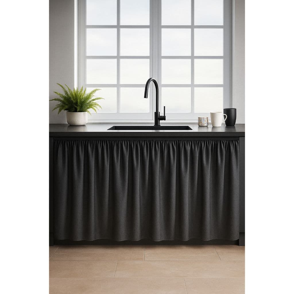 Cortina De Pia para Cozinha Tecido Oxford Decoração de Cozinha 2,80 x 0,80 Cortina para Pia Varão Passante