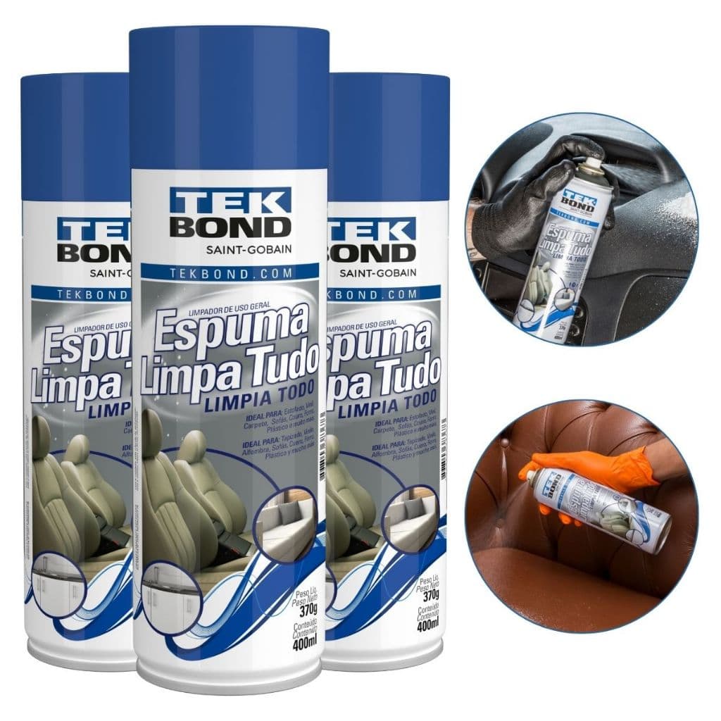 Kit 3 Espuma Limpa Tudo TekBond Branca Spray Para Higienização