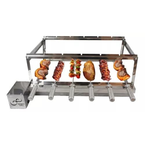 Churrasqueira giratoria gira grill 6 espetos inox