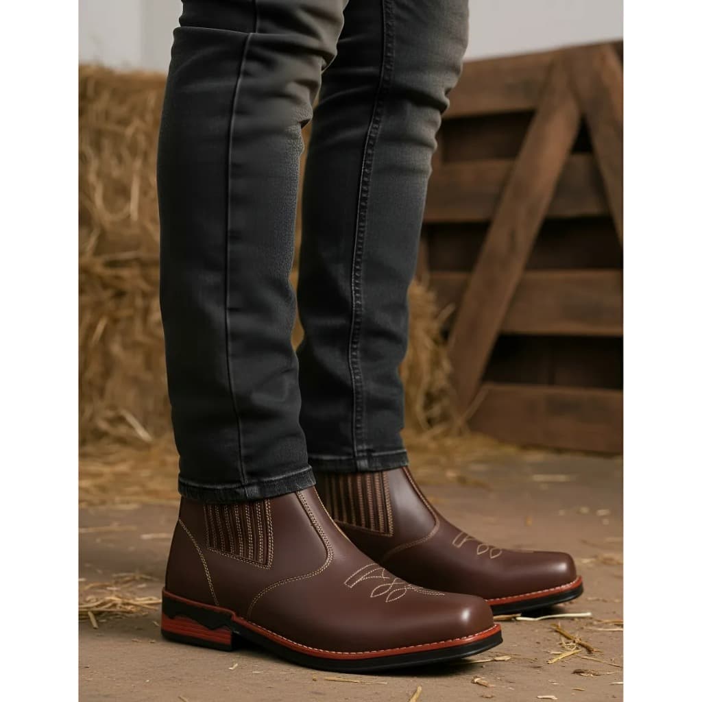 Botina Masculina Couro Legítimo Bota Cano Curto Country A Pronta Entrega
