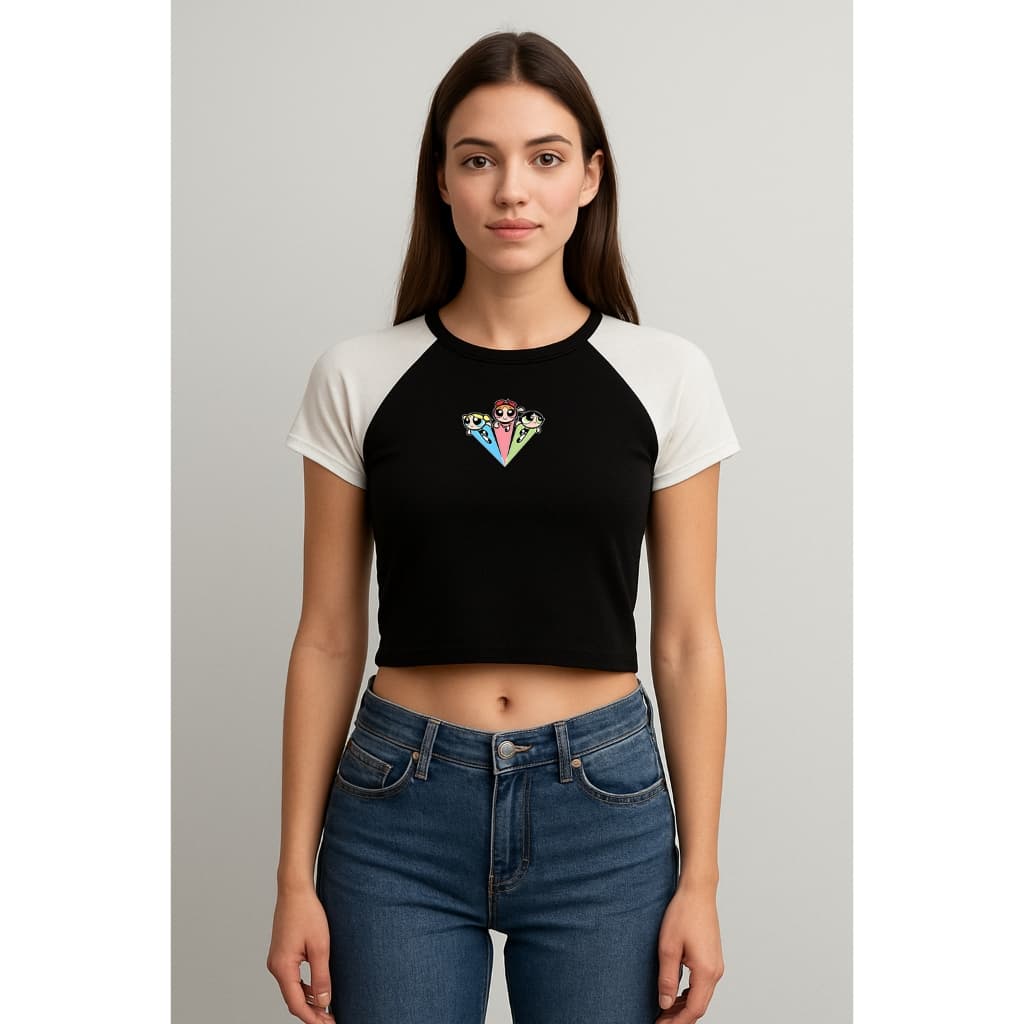 Cropped Raglan atacado Top Feminino feminina menina croped croppeds Meninas super poderosas docinho lindinha florzinha