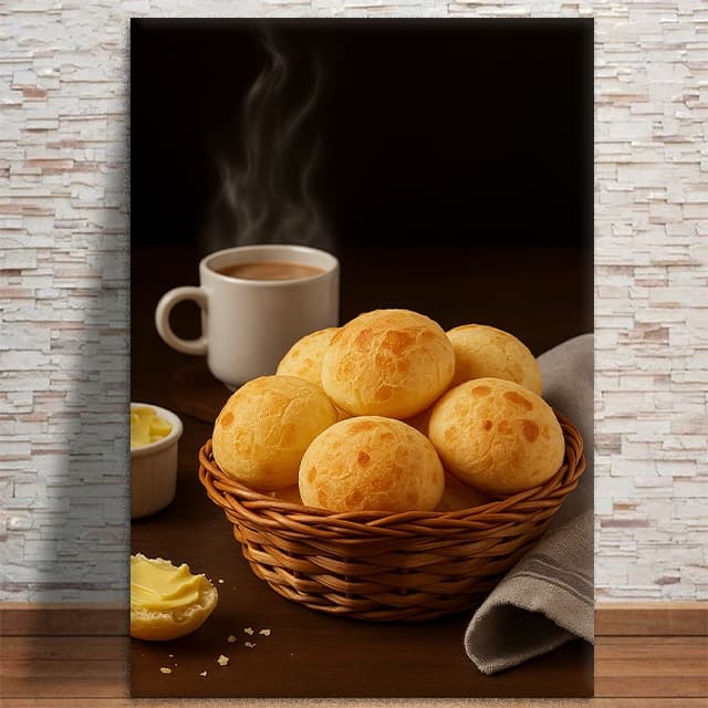 Quadro Decorativo Café da Manhã Mineiro Pão de Queijo e Café MDF 3mm
