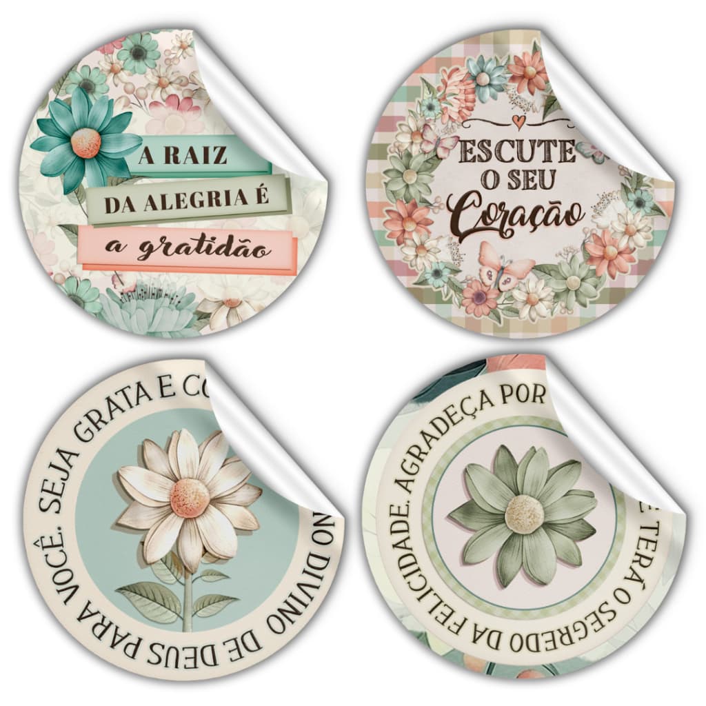 Kit 100 Adesivos Frases Gratidão Embalagem Cliente Presente Lembrancinha