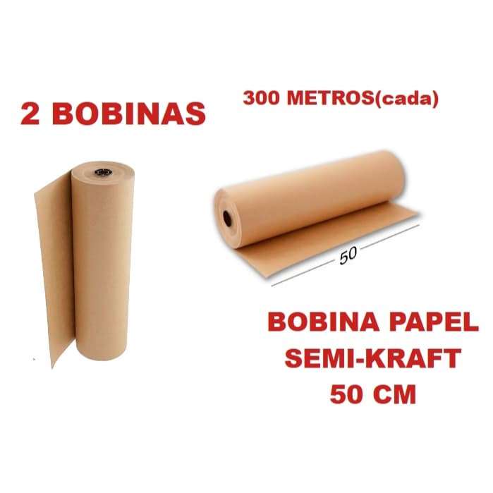 2 bobinas Papel Semi Kraft Bobina 50cm Aprox. 7,5KG (cada)  Pardo Embalagem Caixa