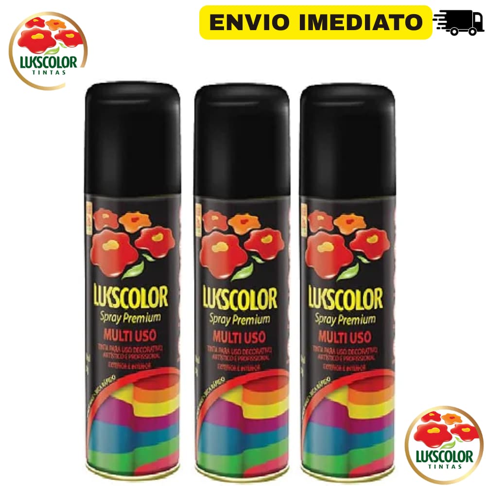 Tinta Spray Branco ou Preto Brilhante ou Fosco 400ml Multiuso Lukscolor