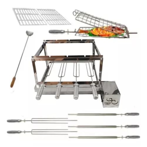 Kit gira grill inox 4 espetos completo direito