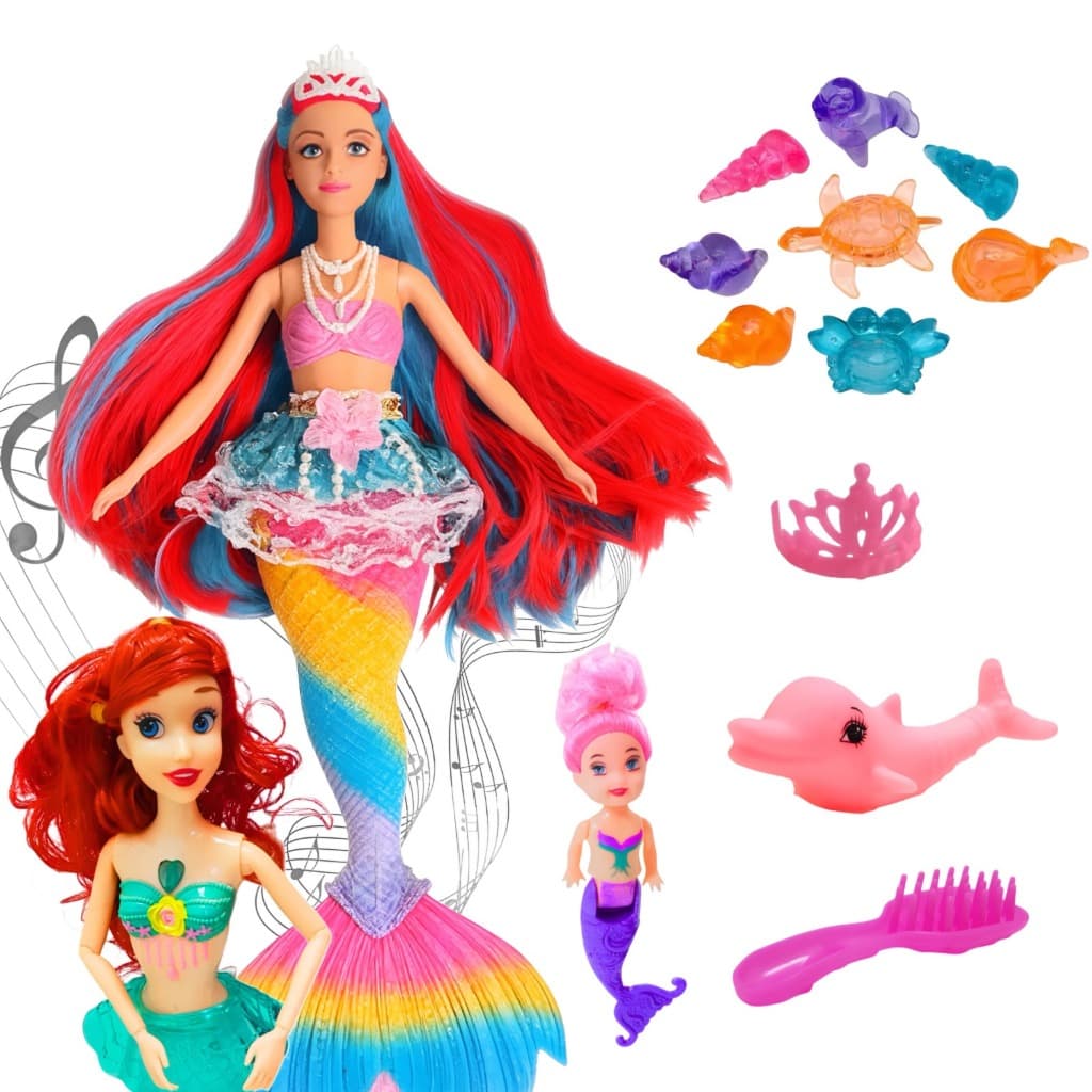 Boneca Ariel Sereia Princesa Brinquedo com Luz Led Som Musica com Cauda Movimento Acessórios